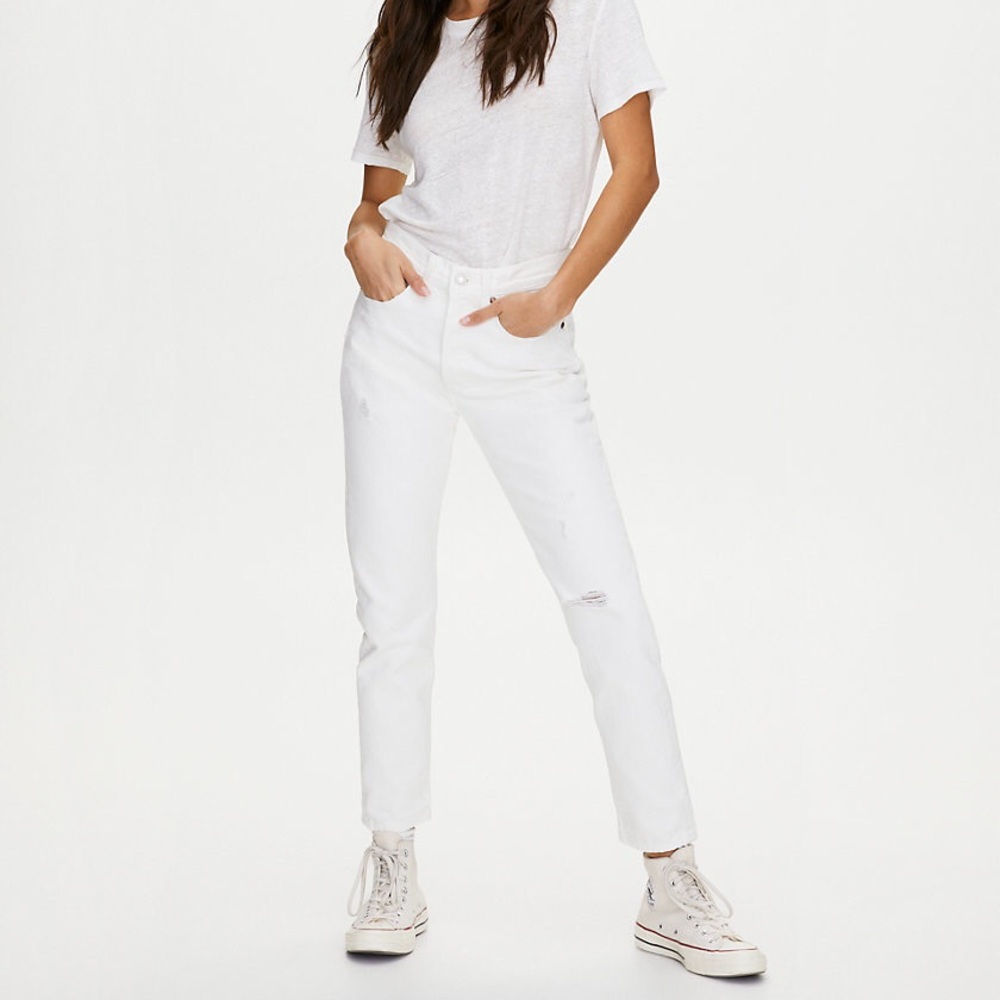 Levi's Aritzia 501 Skinny in Don't Mind If I Do White Destroyed Rigid Jeans D12